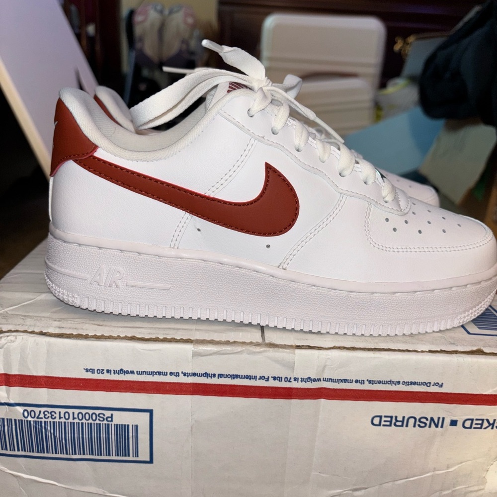 Nike White and Rust Red Air Sneakers
